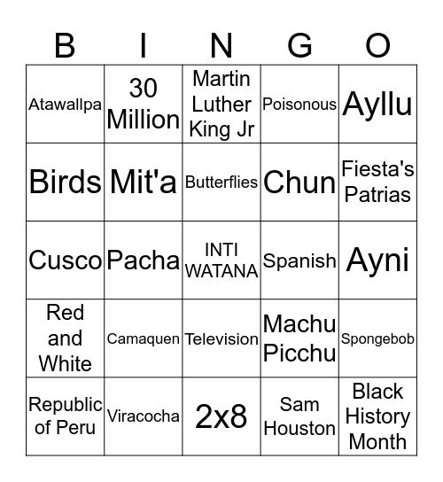 INCA Bingo! Bingo Card