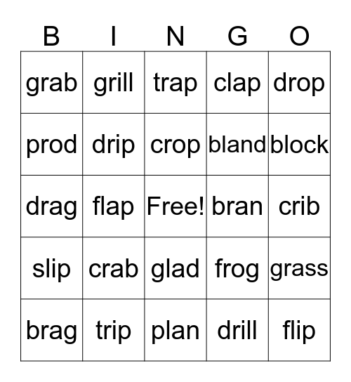 R Blends Bingo Card