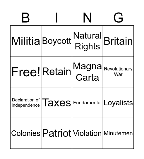 Rights And Responsibilities Bingo Card