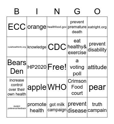 Class Review Bingo Card