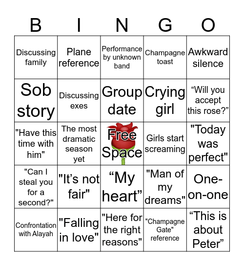 Bachelor Bingo Card
