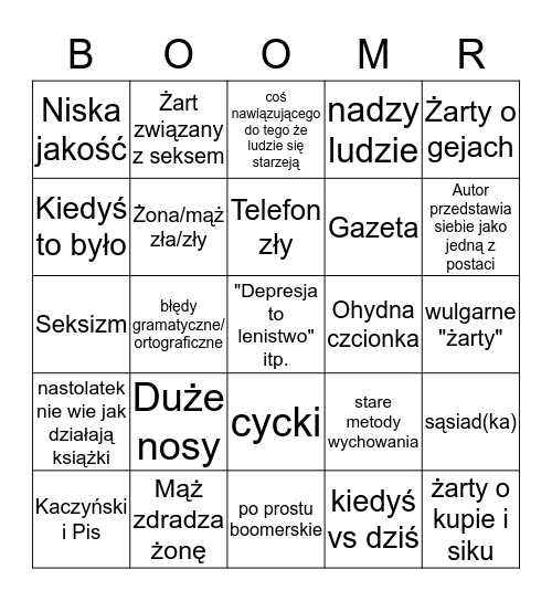 OK BOOMER Bingo Card