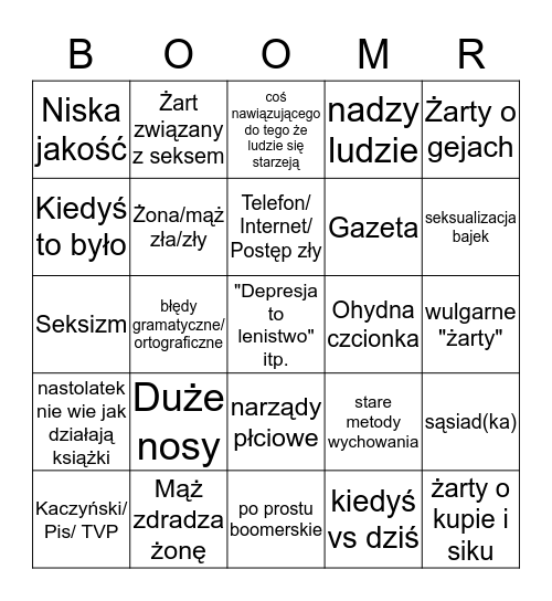 OK BOOMER Bingo Card