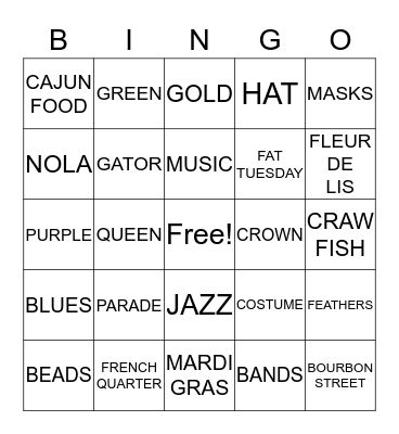 MARDI GRAS Bingo Card