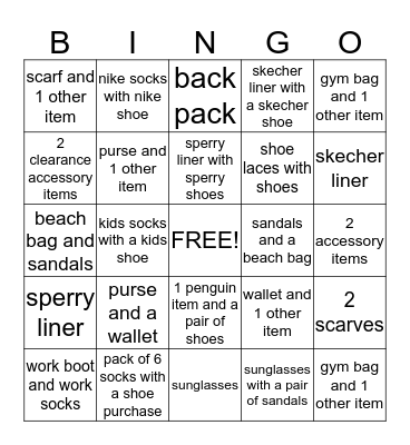 ACCESSORY BINGO Card