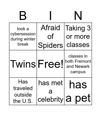 Find The Person Bingo Card