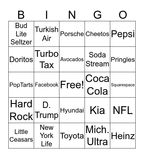 Super Bowl 54 - 2020 Bingo Card