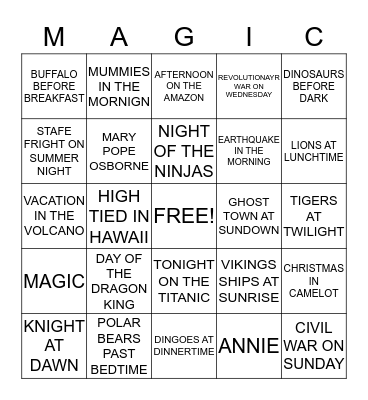 MAGIC TREE HOUSE Bingo Card