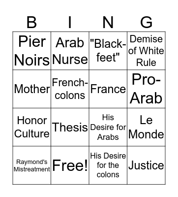 Stranger Bingo Card