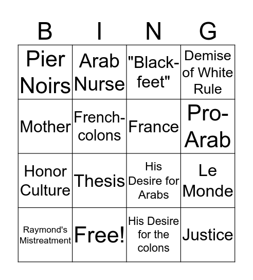 Stranger Bingo Card