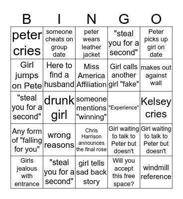 ~The Bachelor~ Pilot Pete Bingo  Bingo Card