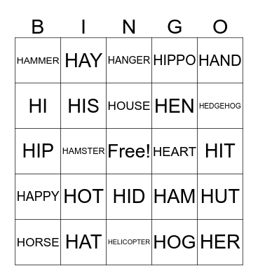 Letters that start with H Bingo Card