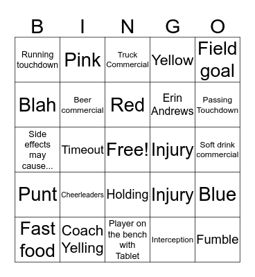 Superbowl Bingo Card