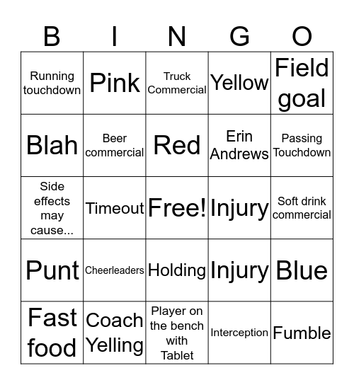 Superbowl Bingo Card