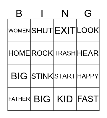 SYNONYMS Bingo Card