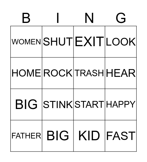SYNONYMS Bingo Card