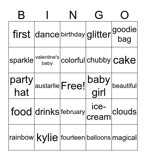 Kylie's Bingo Card