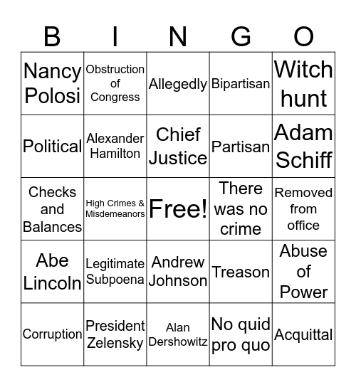 Impeachment Bingo Card