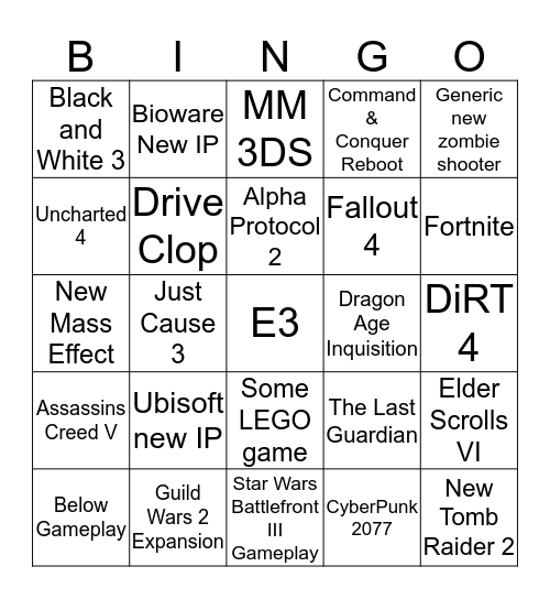 E3 Bingo Card Bingo Card