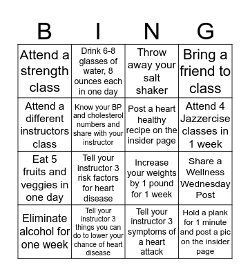 February Heart Challenge-Jazzercise Bingo Card