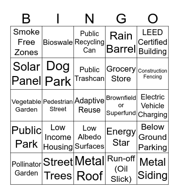 Sustainable Development Bingo Card