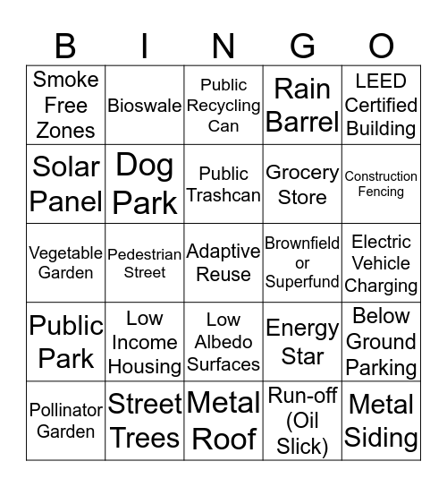 Sustainable Development Bingo Card