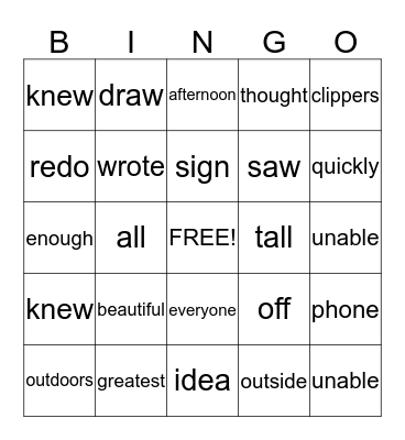 Unit #5 Reading Street Bingo Card