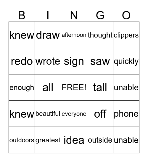 Unit #5 Reading Street Bingo Card