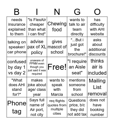 PAX SALES  Bingo Card