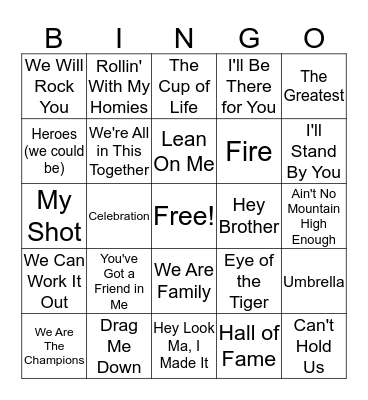 Songs About Working Together Bingo Card