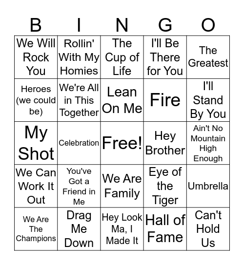 Songs About Working Together Bingo Card