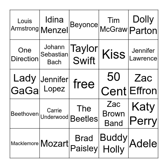 Music Bingo Card