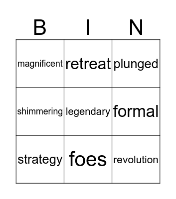 Vocabulary Bingo Card