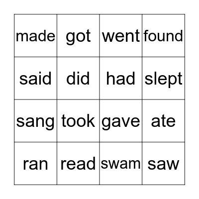 irregular verbs  Bingo Card