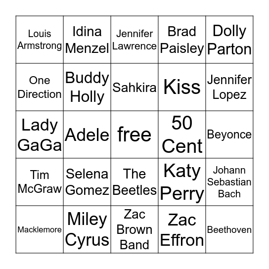 Music Bingo Card