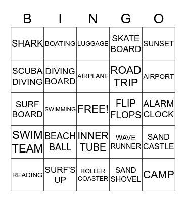 Summer Vacation Bingo  Bingo Card