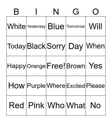 Asl words  Bingo Card