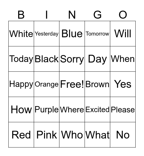 Asl words  Bingo Card