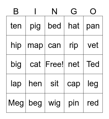 Phonics 3 Bingo Card