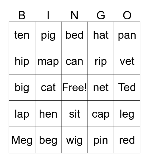 Phonics 3 Bingo Card