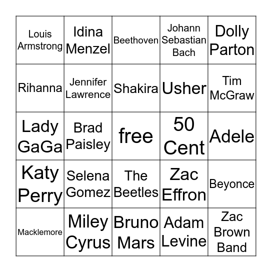 Music Bingo Card