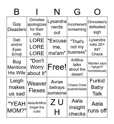 Disaster Roombas Bingo Card