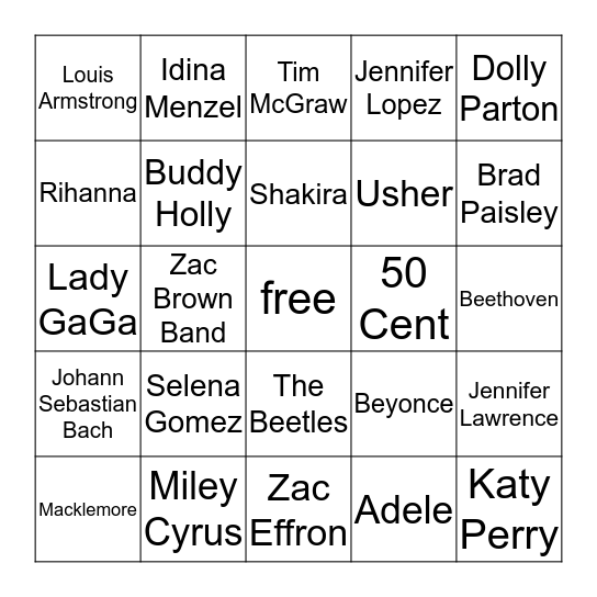 Music Bingo Card