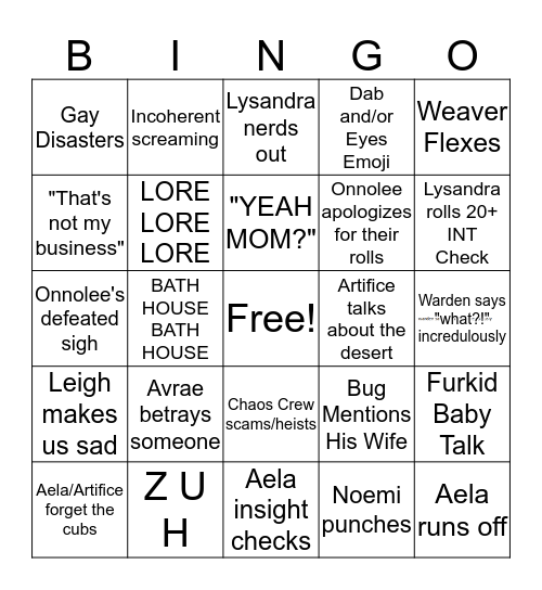 Disaster Roombas Bingo Card