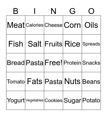 Sight Words - Food Groups Bingo Card