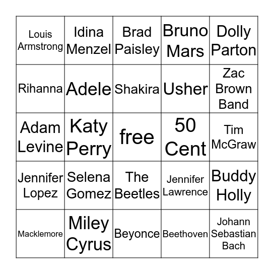 Music Bingo Card