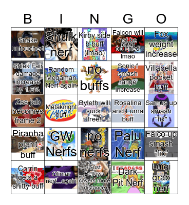 Smash Ultimate Patch 7.0 Bingo Card