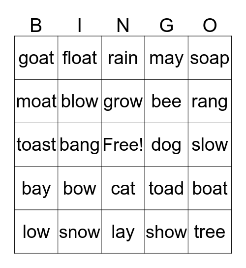 -oa, -ow Bingo Card