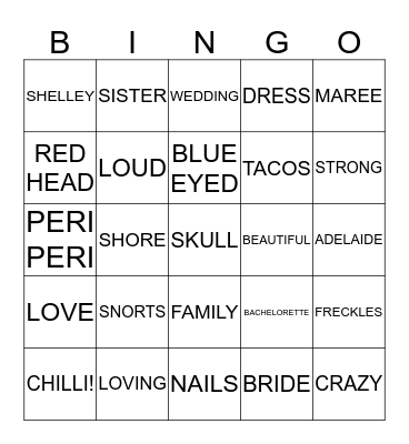 SHELLEY BINGO Card