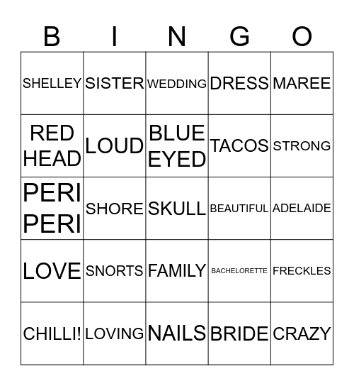 SHELLEY BINGO Card